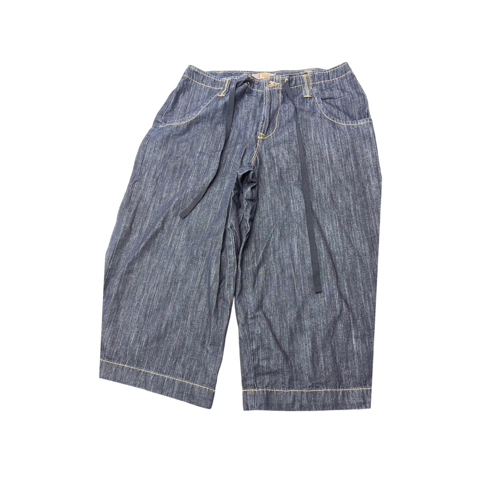 Faded Glory Denim Capris Women 12 Blue Drawstring Wide Leg Cropped Jeans Rinse
